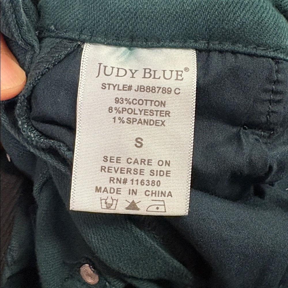 Judy Blue Teal Evergreen Pine GARMENT DYED HIGH RISE DOUBLE CUFFED OVERALLS S - Picture 7 of 9
